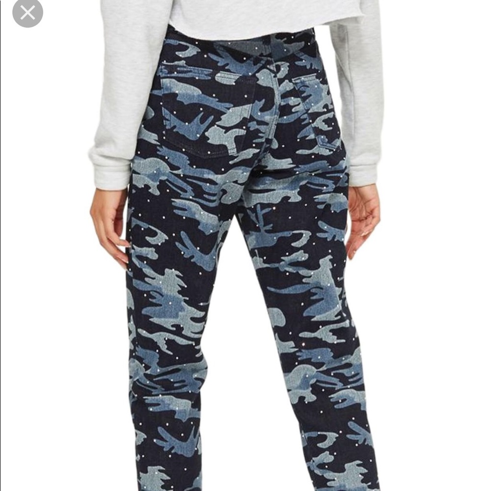 Topshop Moto Mom W26 L30 embellished camo blue